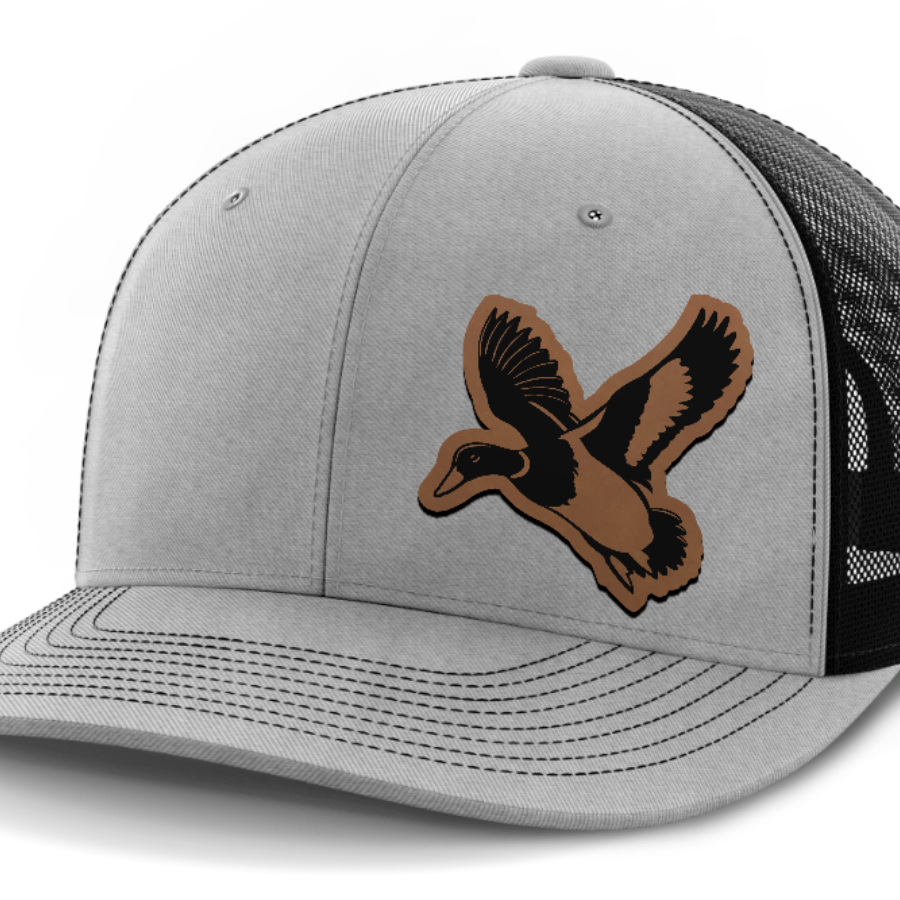 mallard@4x — 6 Panel Mid Profile Mesh Back Trucker Hat — Heather Gray | Black