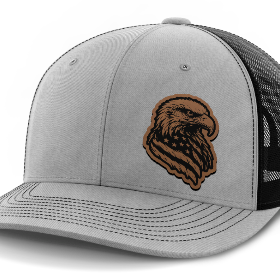 Eagle Flag (left), Leather Patch Hat — Heather Gray | Black