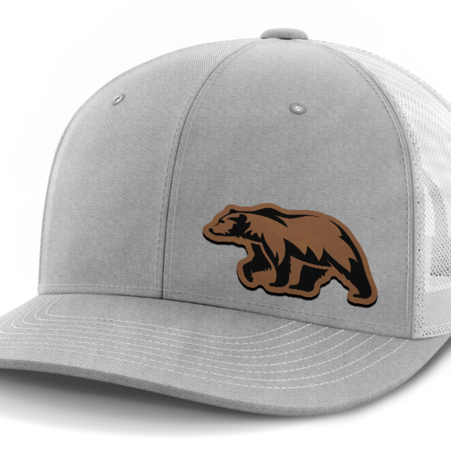 Bear, Leather Patch Hat — Heather Gray | White
