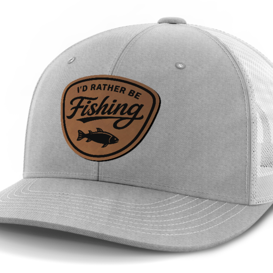 I'd Rather Be Fishing, Leather Patch Hat — Heather Gray | White