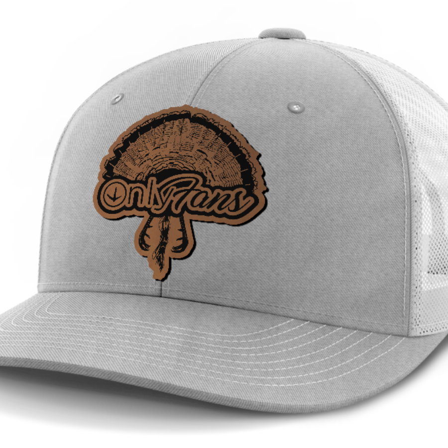 Only Fans, Turkey Hunting, Leather Patch Hat — Heather Gray | White