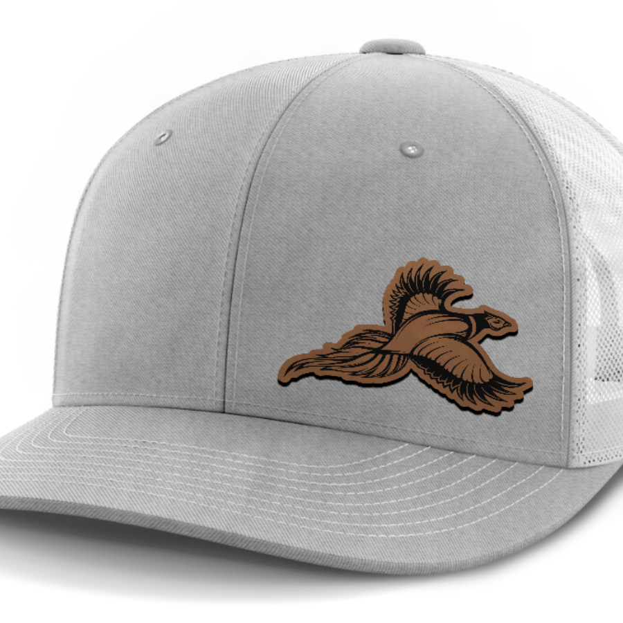 Pheasant Hunting, 6-Panel Mid-Profile Snap-Back Hat — Heather Gray | White