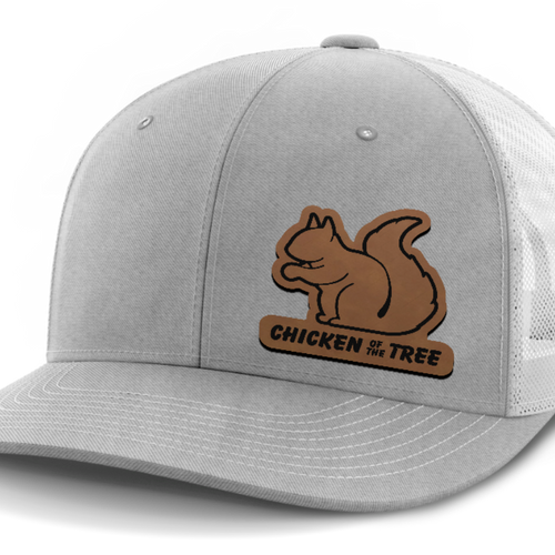 Chicken of the Tree, Squirrel Hunting, Leather Patch Hat — Heather Gray | White