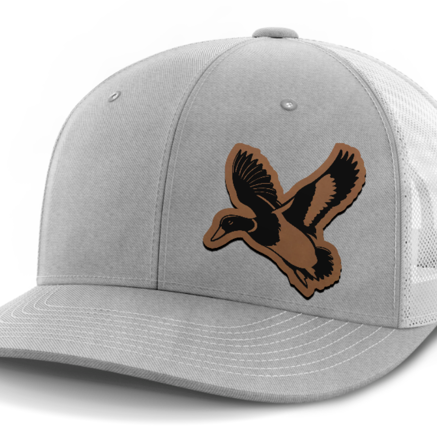 mallard@4x — 6 Panel Mid Profile Mesh Back Trucker Hat — Heather Gray | White