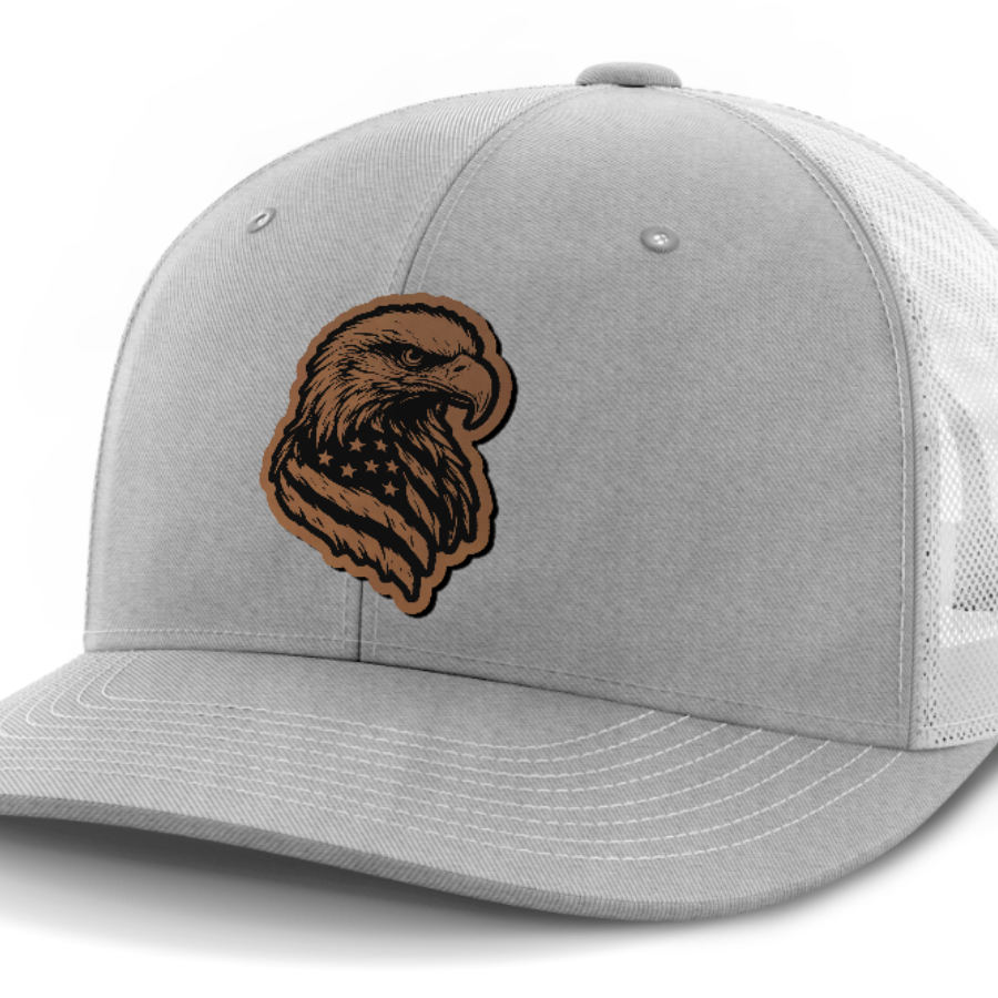 Eagle Flag, Leather Patch Hat — Heather Gray | White