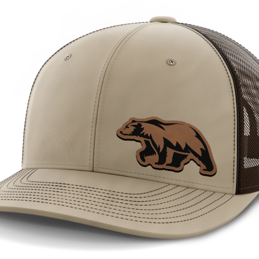 Bear, Leather Patch Hat — Khaki | Dark Brown