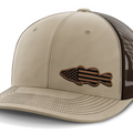 Bass Flag, Leather Patch Hat — Khaki | Dark Brown