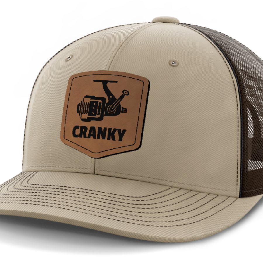 Cranky, Spinner, Leather Patch Hat — Khaki | Dark Brown