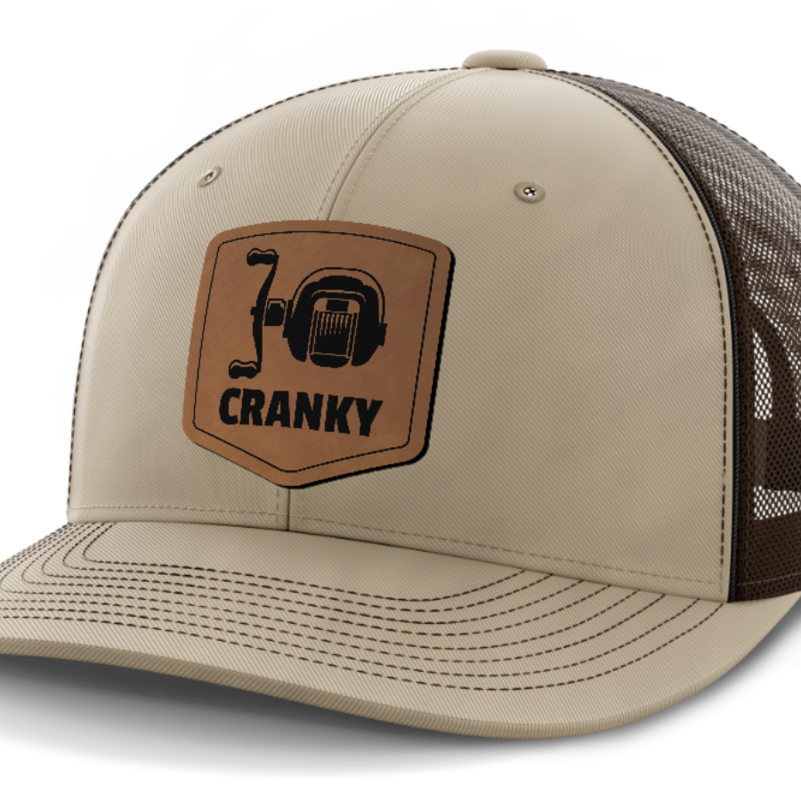 Cranky, Baitcaster, Leather Patch Hat — Khaki | Dark Brown