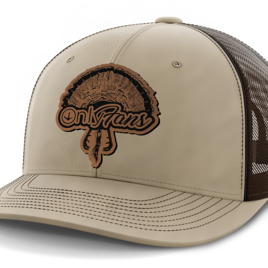 Only Fans, Turkey Hunting, Leather Patch Hat — Khaki | Dark Brown