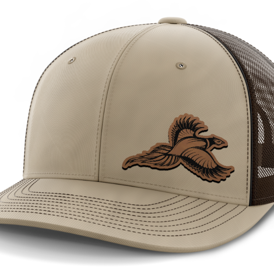 Pheasant Hunting, 6-Panel Mid-Profile Snap-Back Hat — Khaki | Dark Brown