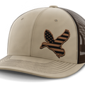 Duck Flag (left), Duck Hunting, Leather Patch Hat — Khaki | Dark Brown