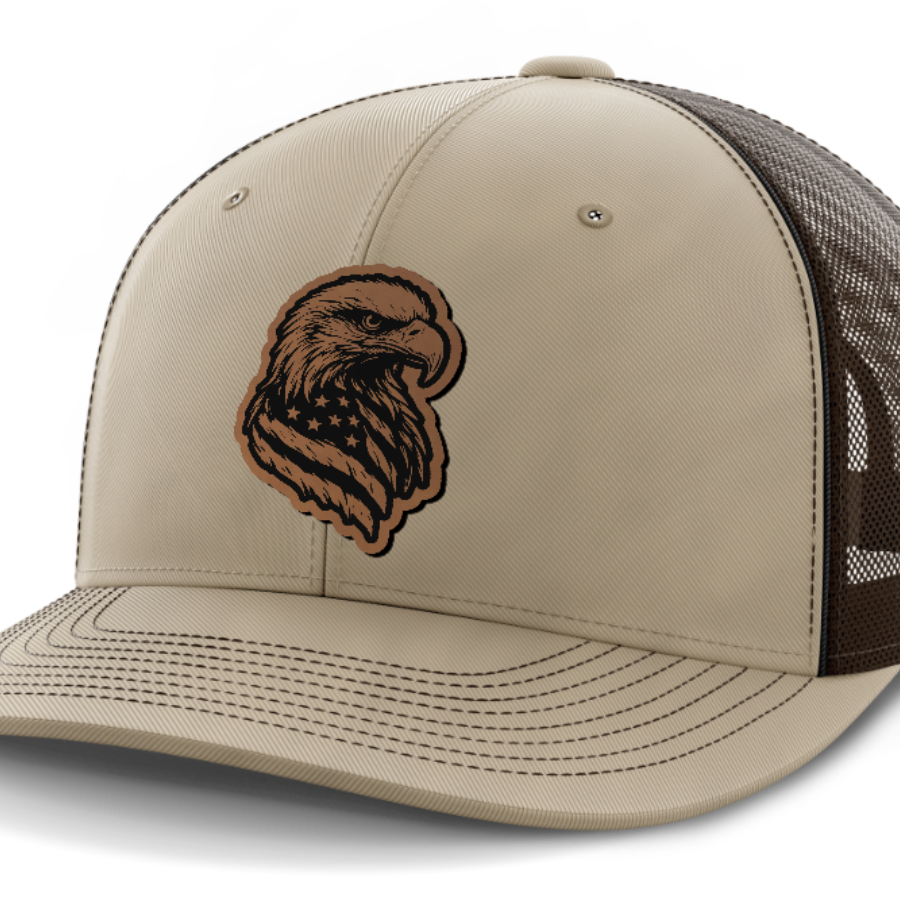 Eagle Flag, Leather Patch Hat — Khaki | Dark Brown