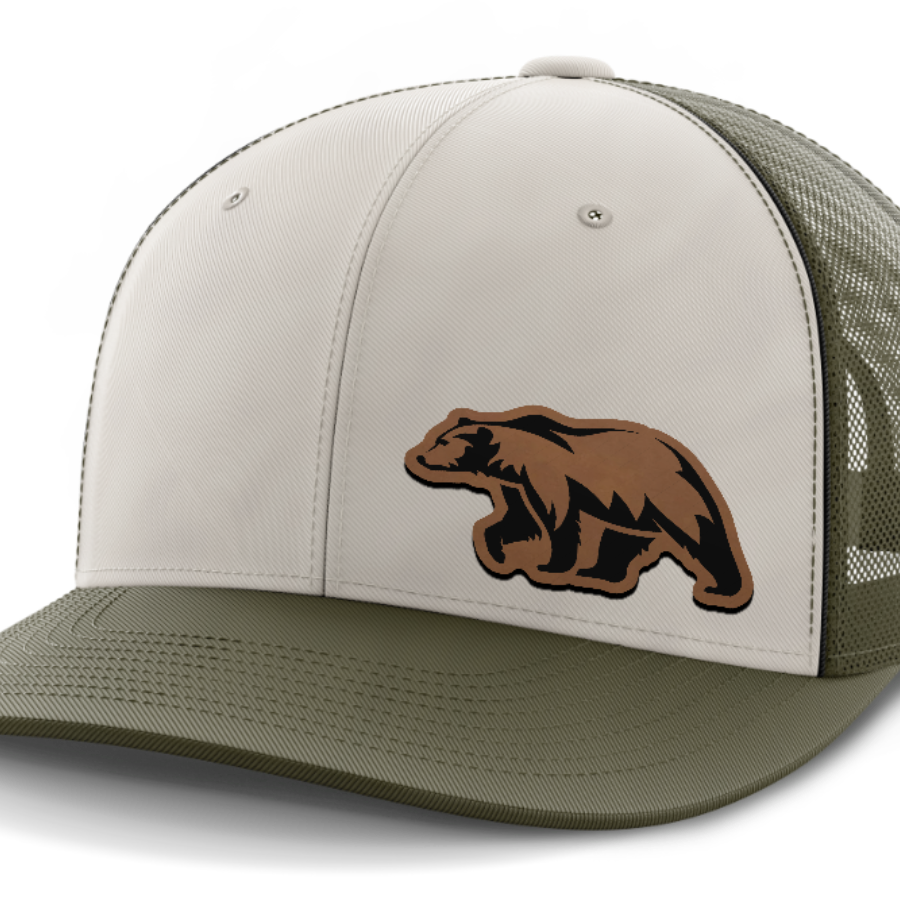 Bear, Leather Patch Hat — Light Khaki | Olive Green