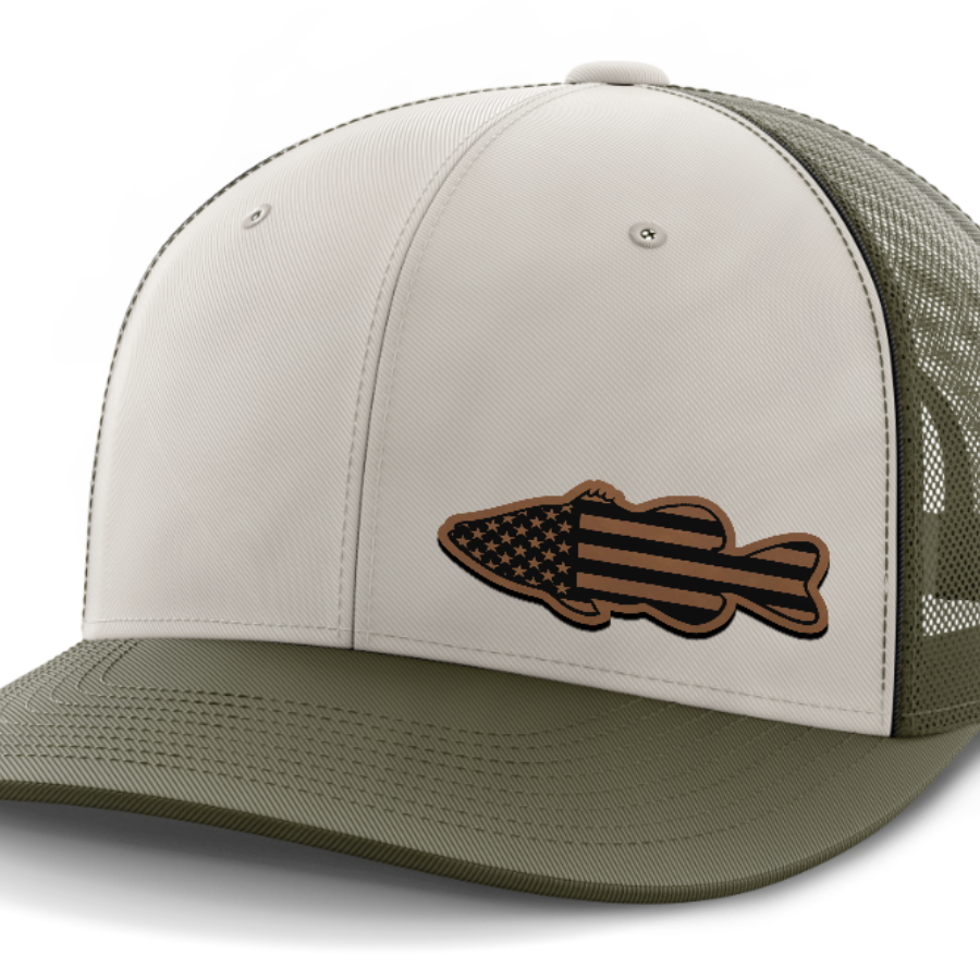 Bass Flag, Leather Patch Hat — Light Khaki | Olive Green