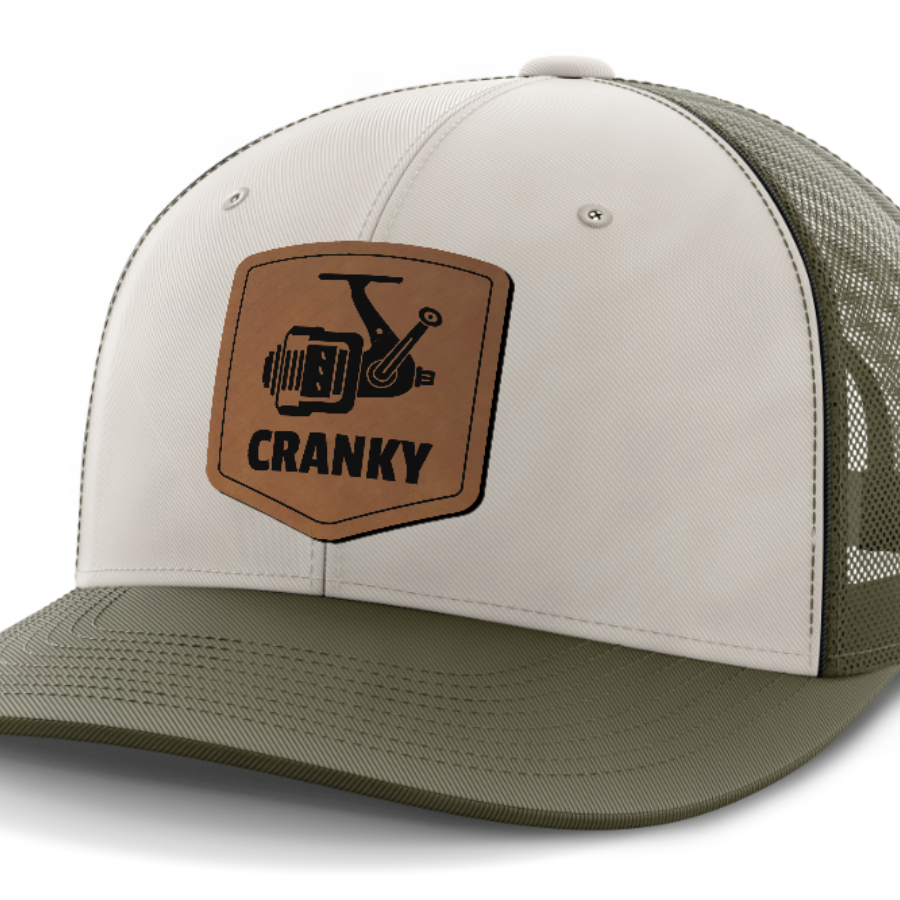 Cranky, Spinner, Leather Patch Hat — Light Khaki | Olive Green