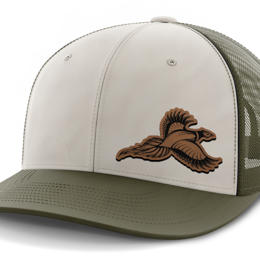 Pheasant Hunting, 6-Panel Mid-Profile Snap-Back Hat — Light Khaki | Olive Green