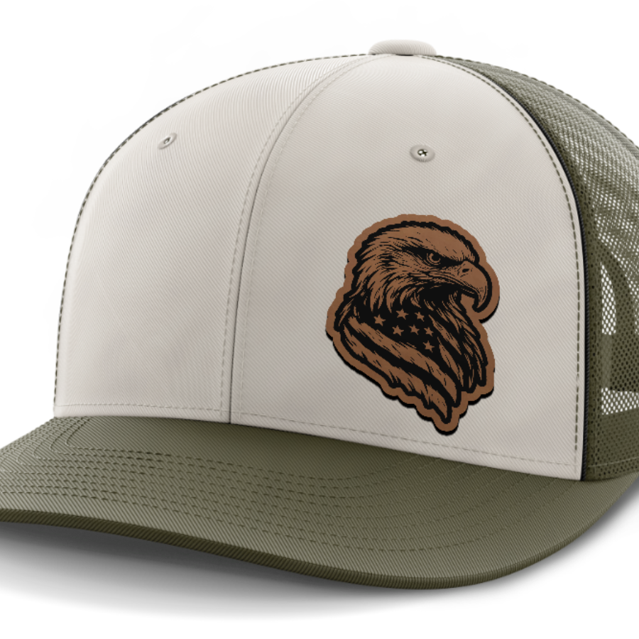 Eagle Flag (left), Leather Patch Hat — Light Khaki | Olive Green