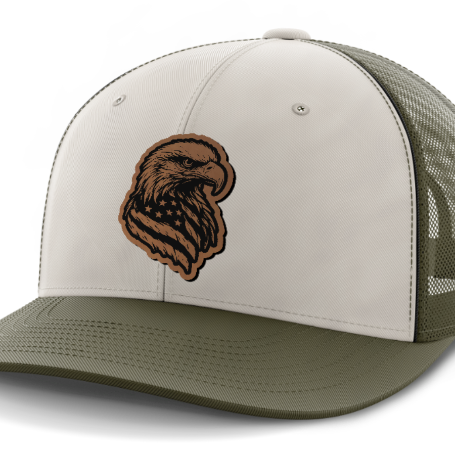 Eagle Flag, Leather Patch Hat — Light Khaki | Olive Green
