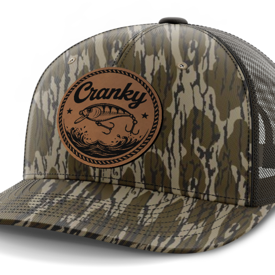 Cranky, Crankbait (round), Leather Patch Hat — Mossy Oak Bottomland