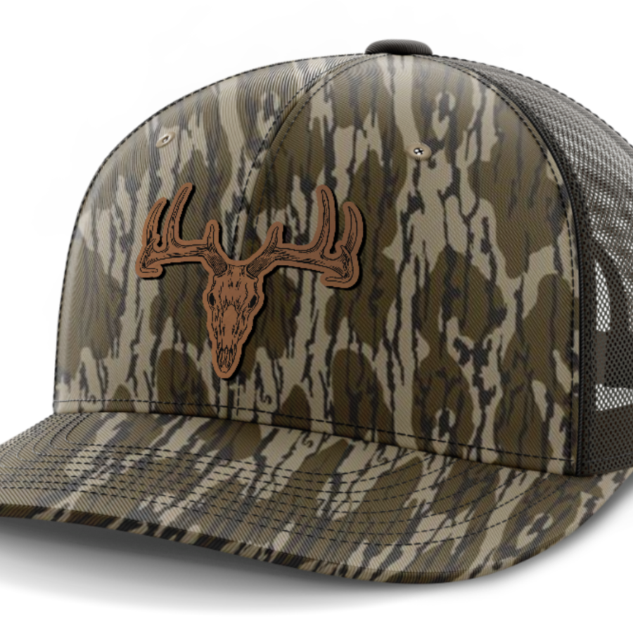 Deer Skull, Deer & Shed Hunting, Leather Patch Hat — Mossy Oak Bottomland