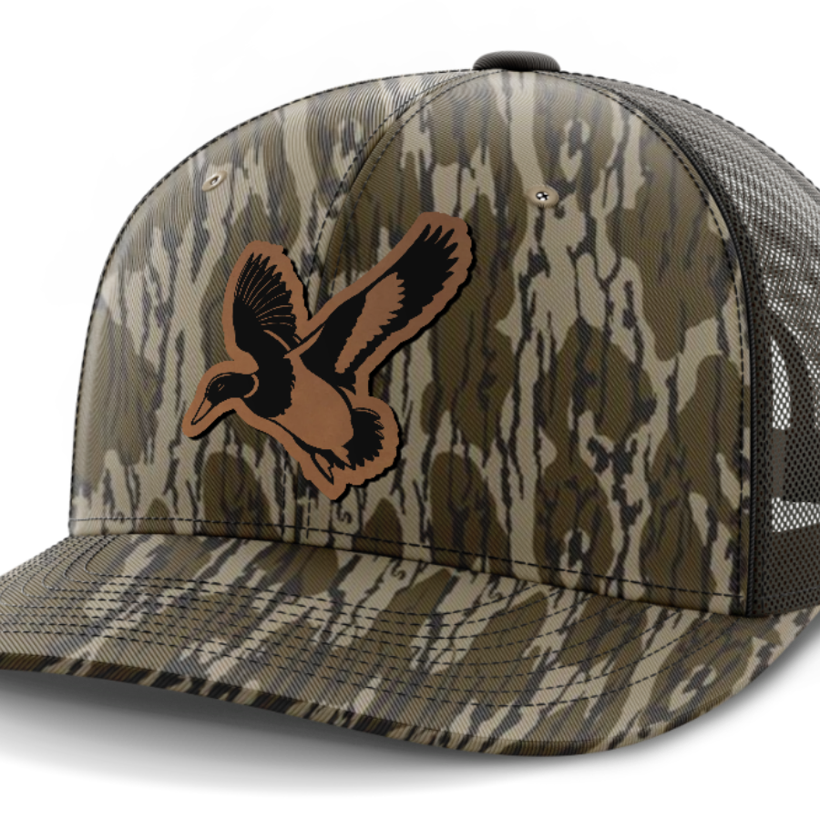 Mallard, Duck Hunting, Leather Patch Hat — Mossy Oak Bottomland