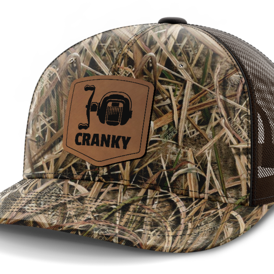Cranky, Baitcaster, Leather Patch Hat — Mossy Oak Shadow Grassblades