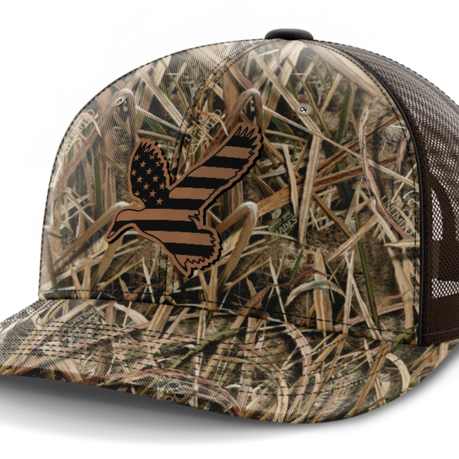 Duck Flag, Duck Hunting, Leather Patch Hat — Mossy Oak Shadow Grassblades