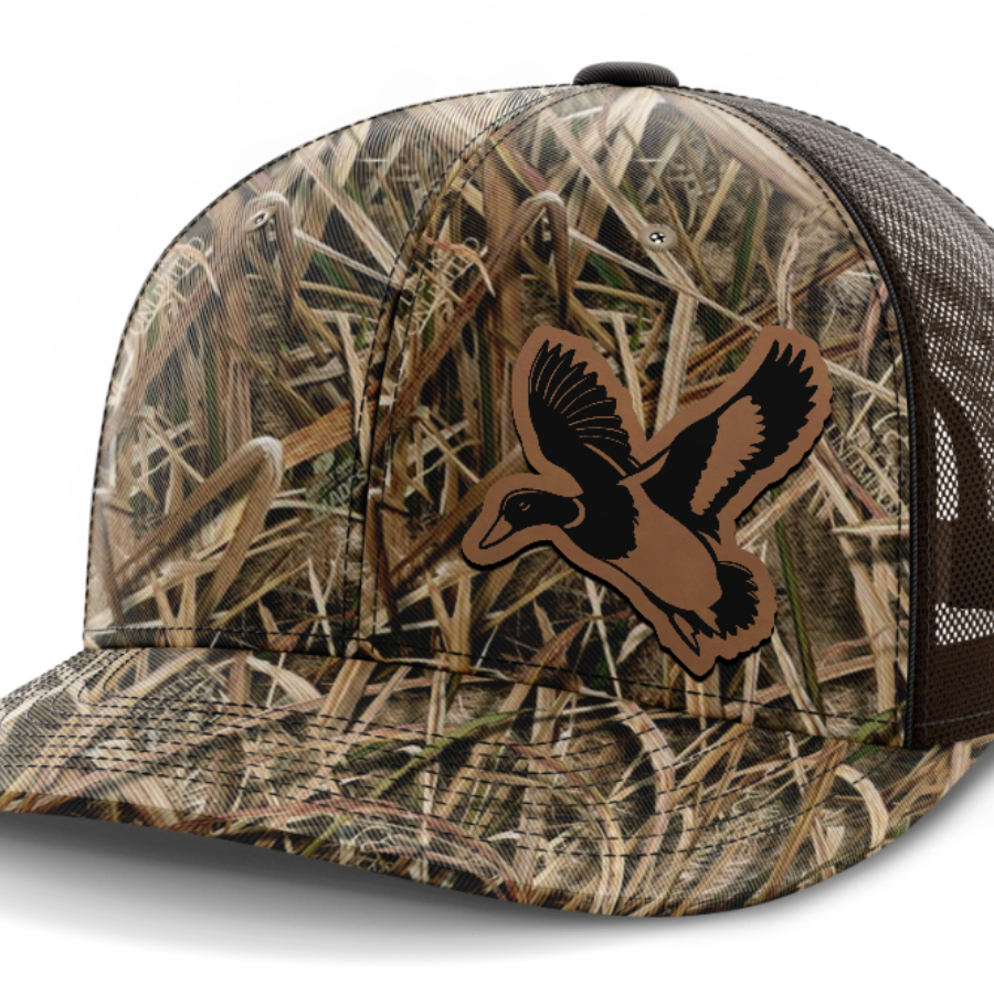 mallard@4x — 6 Panel Mid Profile Mesh Back Trucker Hat — Mossy Oak Shadow Grassblades