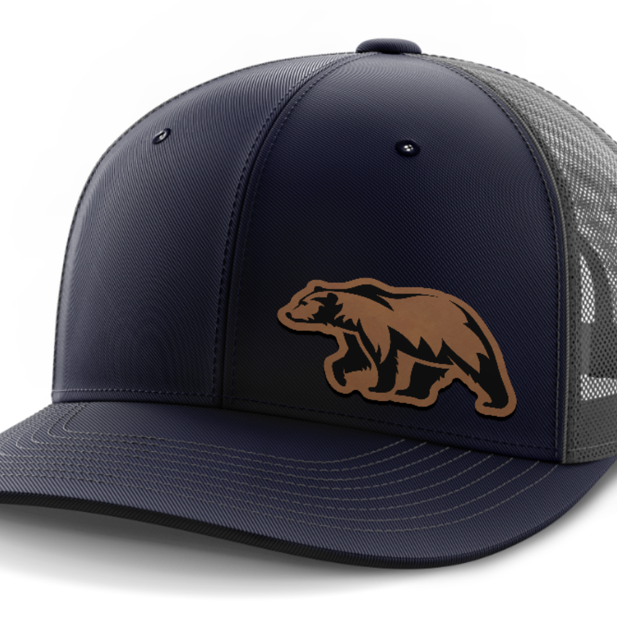 Bear, Leather Patch Hat — Navy | Dark Gray