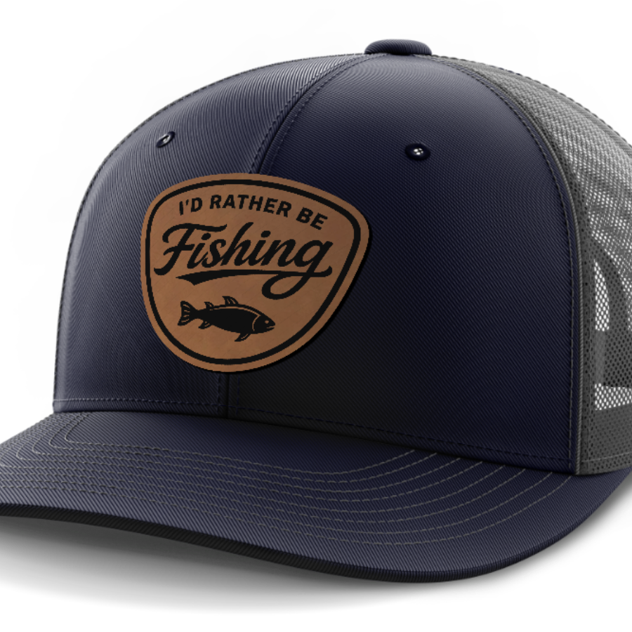 I'd Rather Be Fishing, Leather Patch Hat — Navy | Dark Gray
