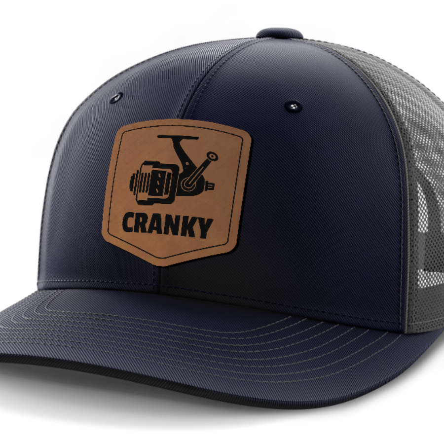 Cranky, Spinner, Leather Patch Hat — Navy | Dark Gray