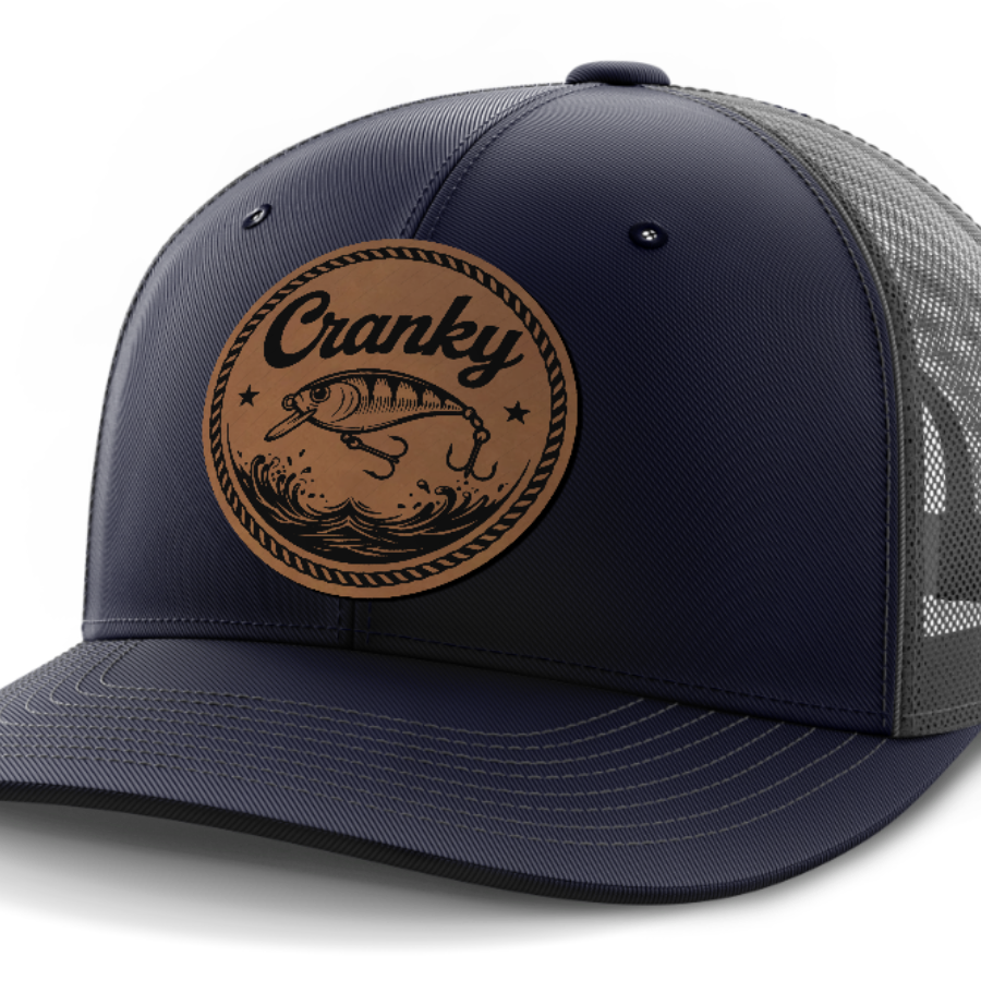 Cranky, Crankbait (round), Leather Patch Hat — Navy | Dark Gray