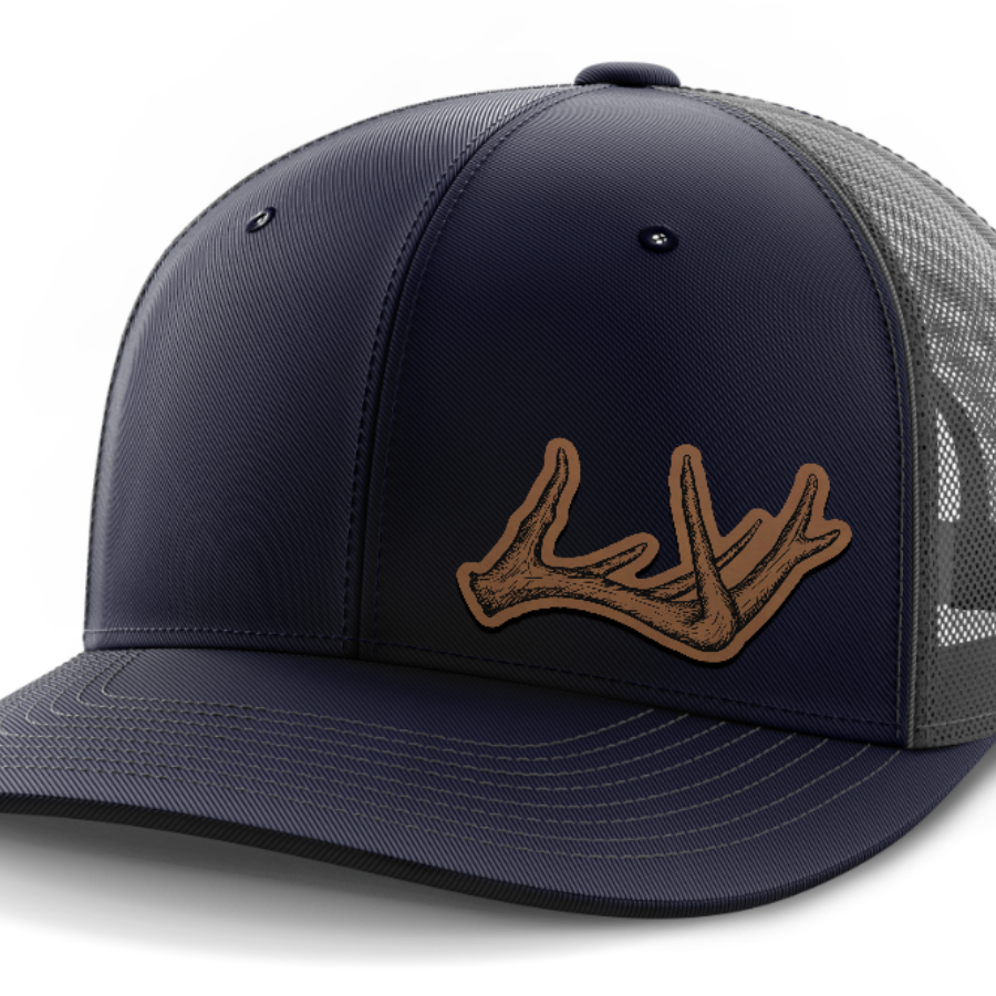 Antlers, Deer & Shed Hunting, Leather Patch Hat — Navy | Dark Gray