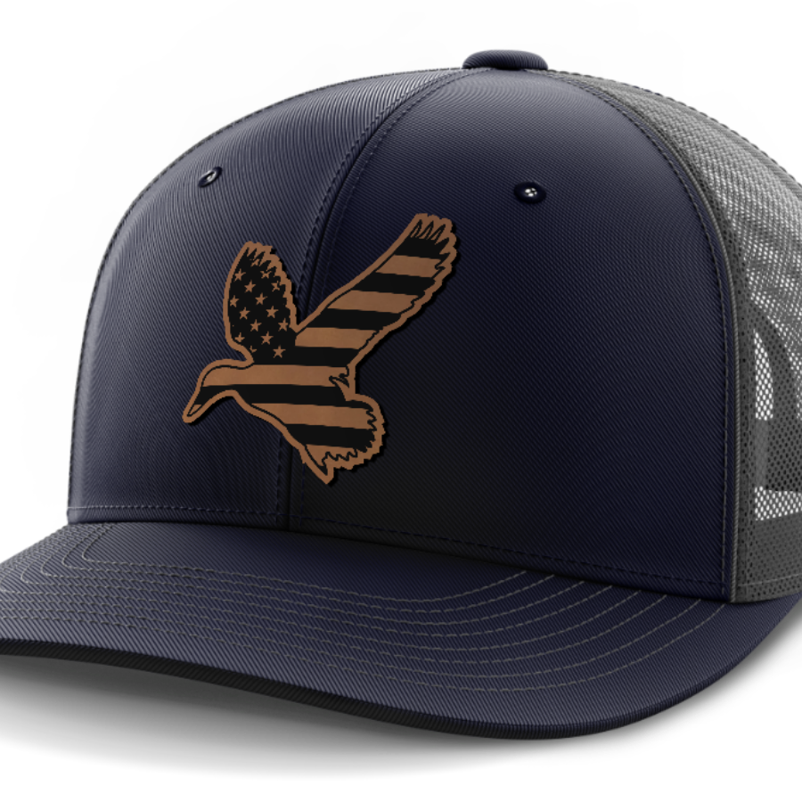 Duck Flag, Duck Hunting, Leather Patch Hat — Navy | Dark Gray