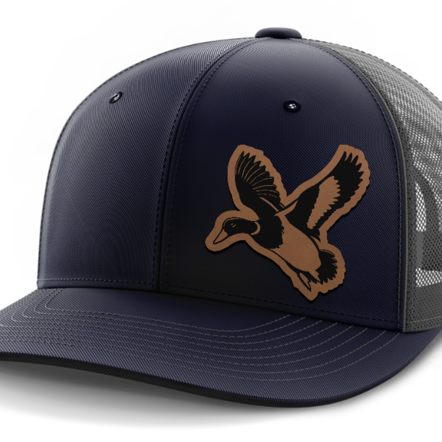 mallard@4x — 6 Panel Mid Profile Mesh Back Trucker Hat — Navy | Dark Gray
