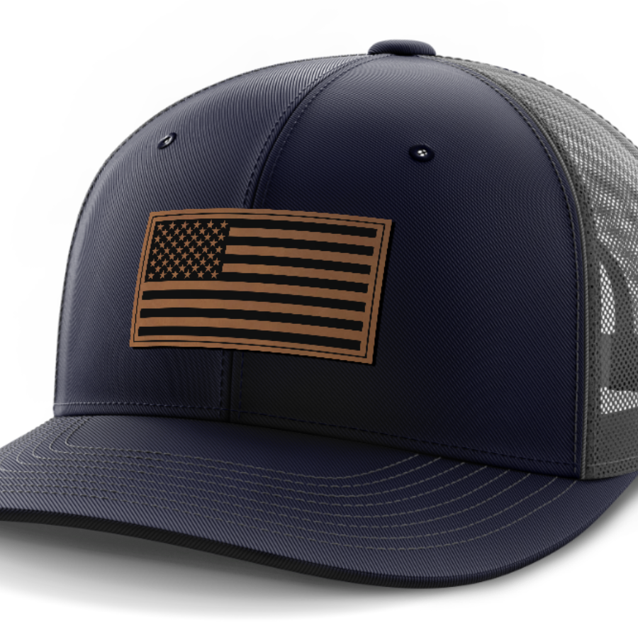 USA Flag, Leather Patch Hat — Navy | Dark Gray