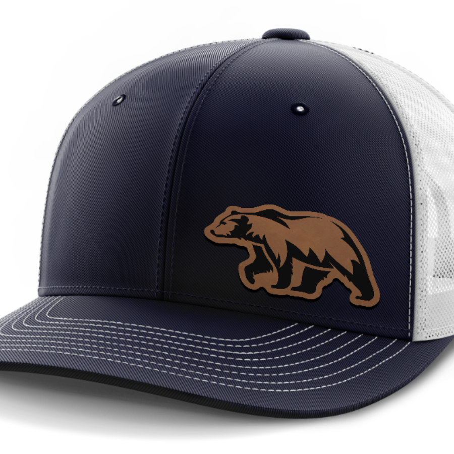 Bear, Leather Patch Hat — Navy | White