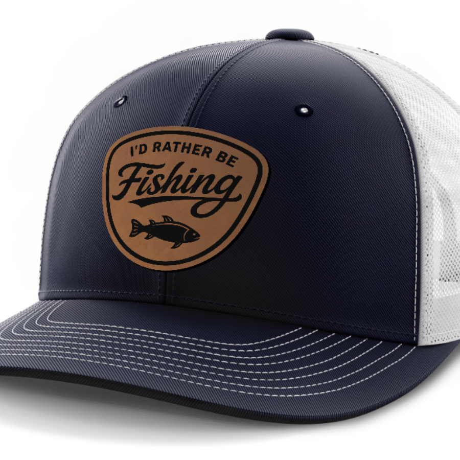 I'd Rather Be Fishing, Leather Patch Hat — Navy | White