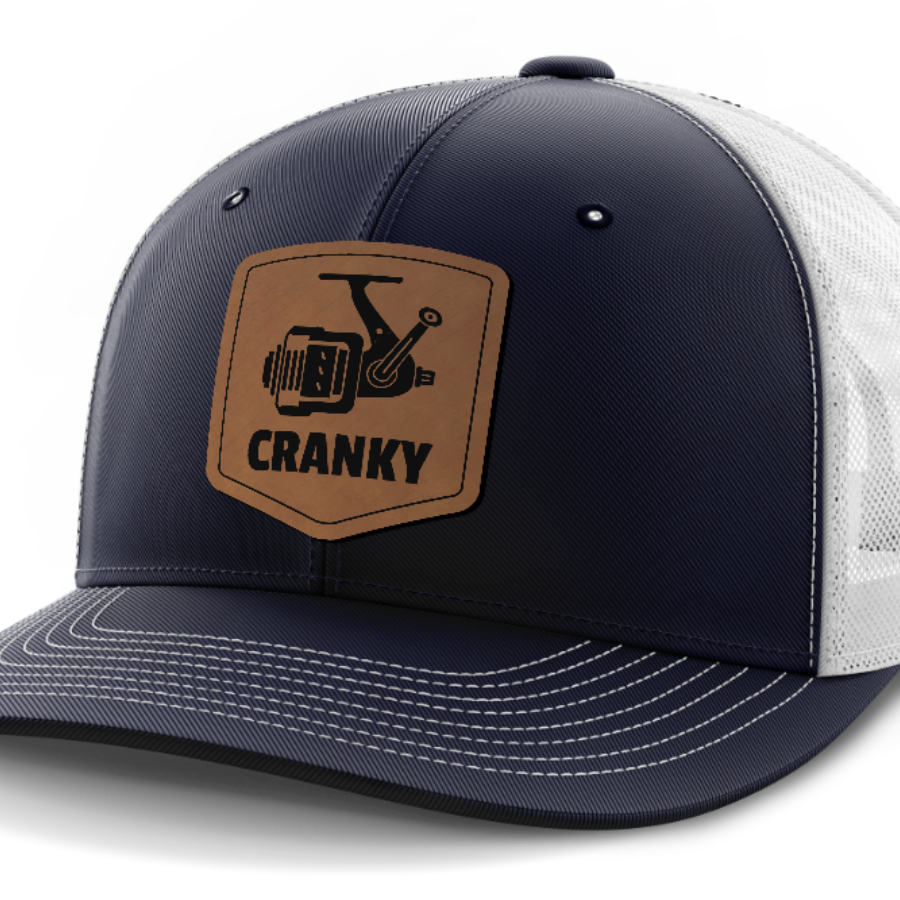 Cranky, Spinner, Leather Patch Hat — Navy | White