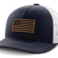 USA Flag, Leather Patch Hat — Navy | White