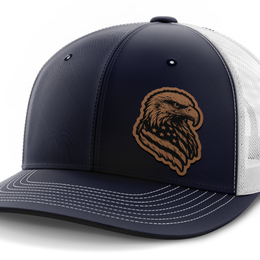 Eagle Flag (left), Leather Patch Hat — Navy | White