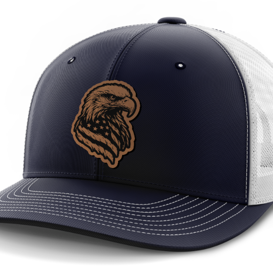 Eagle Flag, Leather Patch Hat — Navy | White
