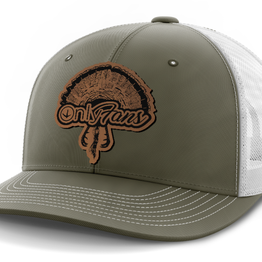 Only Fans, Turkey Hunting, Leather Patch Hat — Olive Green | White