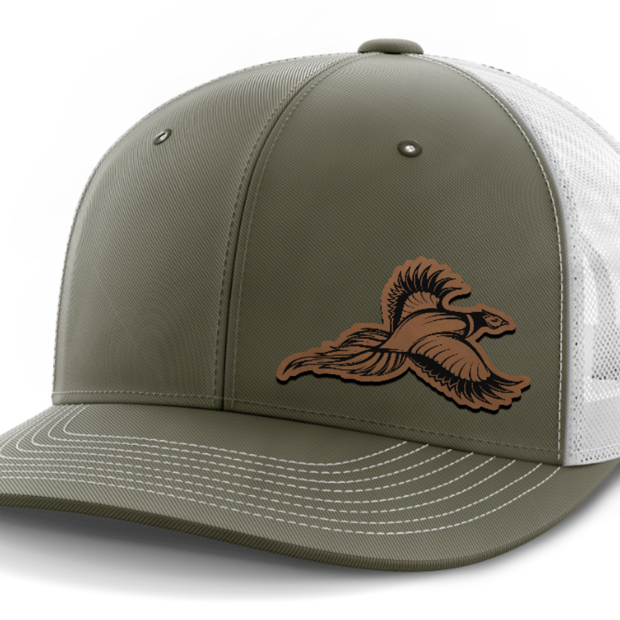 Pheasant Hunting, 6-Panel Mid-Profile Snap-Back Hat — Olive Green | White