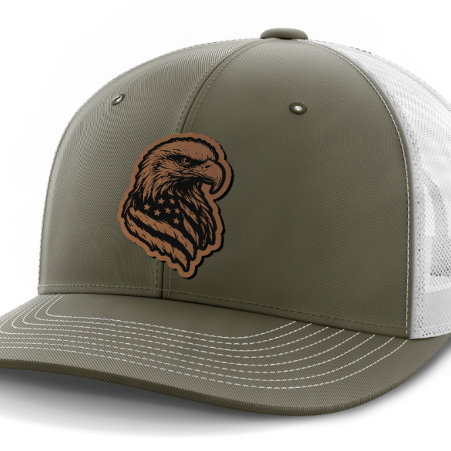 Eagle Flag, Leather Patch Hat — Olive Green | White