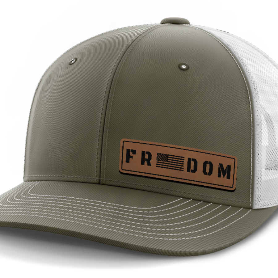 Freedom, Leather Patch Hat — Olive Green | White