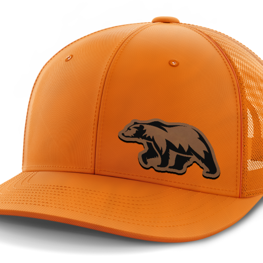 Bear, Leather Patch Hat — Blaze Orange