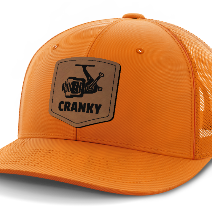 Cranky, Spinner, Leather Patch Hat — Blaze Orange