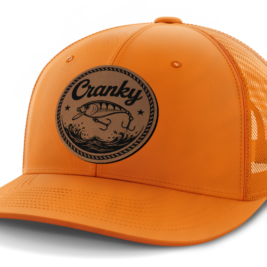 Cranky, Crankbait (round), Leather Patch Hat — Blaze Orange